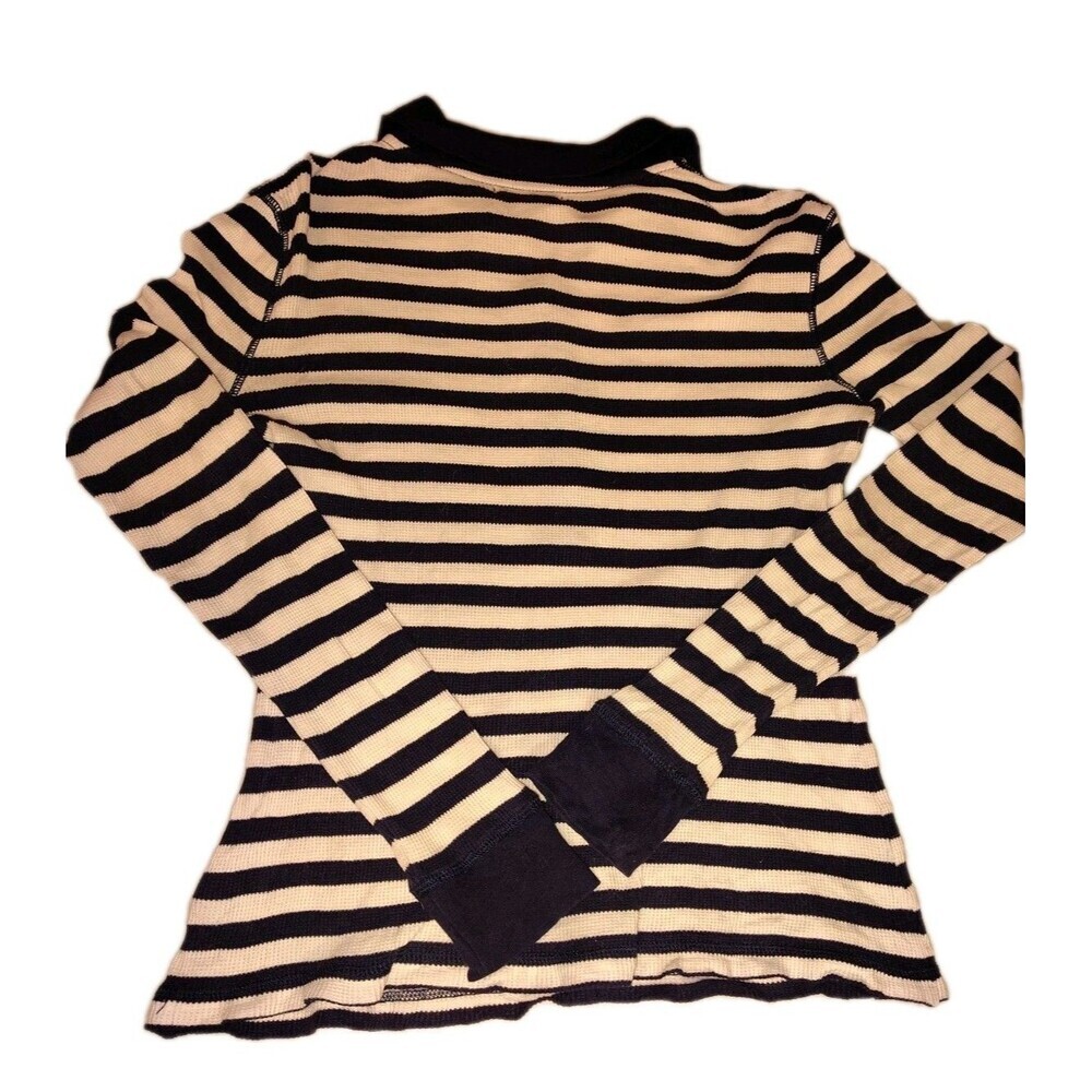 Chaps Est. 1978 Navy Blue & White Striped Waffle Knit Thermal Henley Shirt -... - Picture 2 of 11